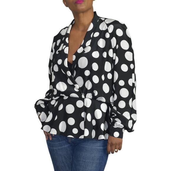 Vintage Lilli Ann Blouse Black White Peplum Oversized Top 70s Polka Dot Medium - Picture 14 of 14